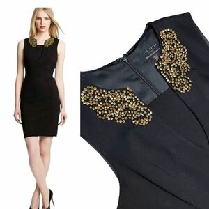 TED BAKER LONDON Edella Embellished Collar Black Dress Size 1 = Size 4 US